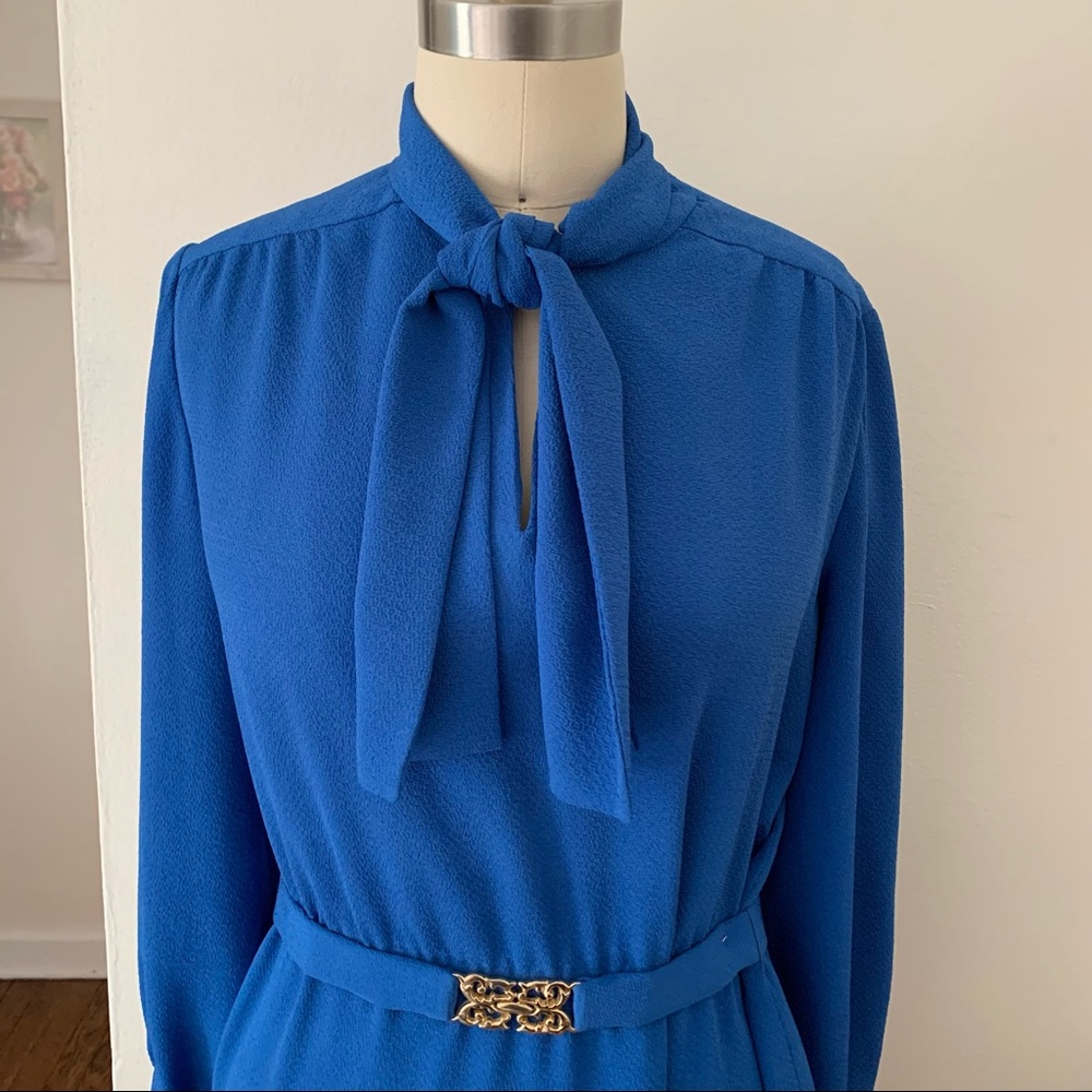 1960s/70s Cobalt Blue Long Sleeve Dress w/ Belt.